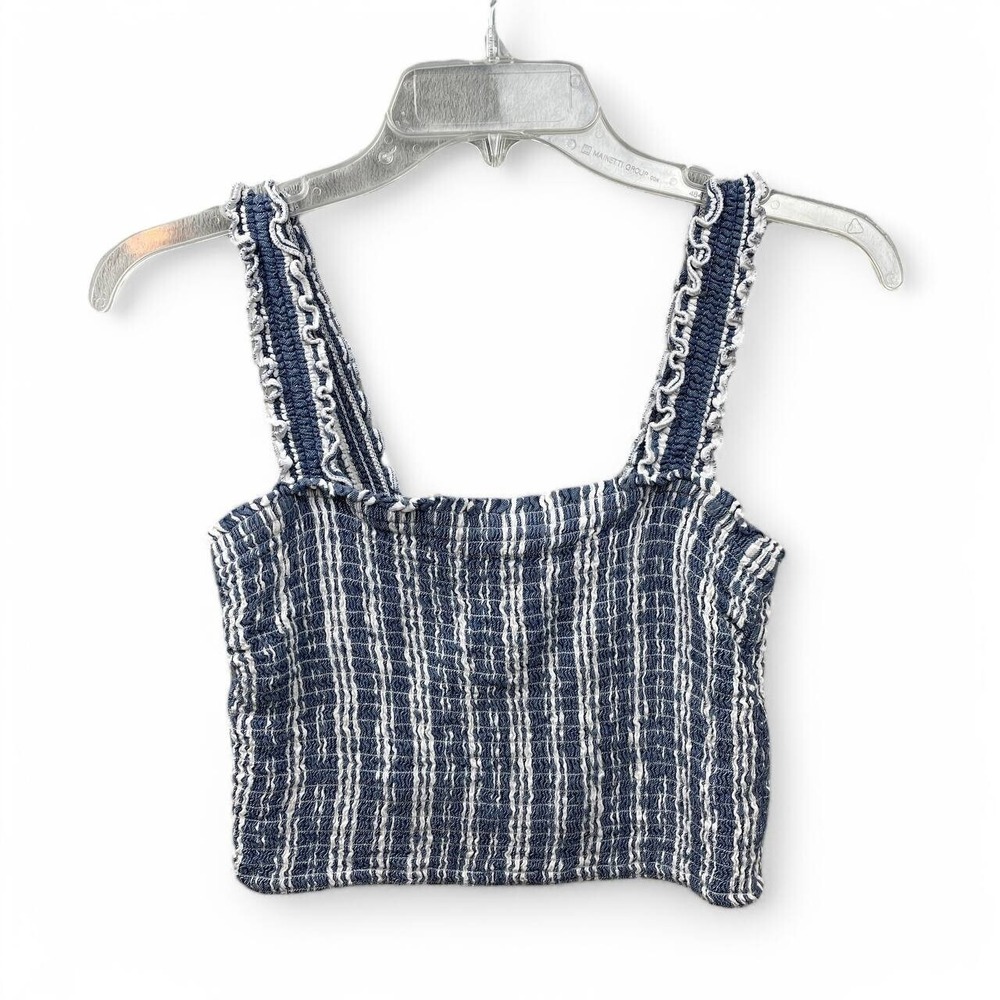 Hollister Smocked Blue Crop Top Large Sleeveless Textured Summer‎ Coastal